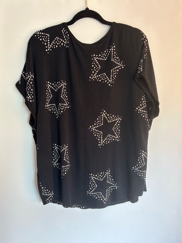 Buffalo David Bitton Pullover Black Top Off White Stars Women’s Size Xl